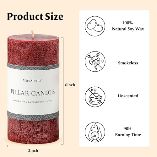 3x6 Inch Burgundy Pillar Candles Set of 3 - Hand-Poured Unscented Candles, Long Clean Burning, Dark Red Pillar Candle, Smokeless Dripless Candle for Dinner Table, Wedding, Home, Rustic Decor - Image 6