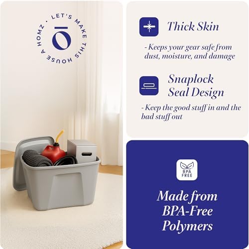 HOMZ 8-Pack Durable Molded Bin, Plastic Storage Containers with Lids, 10 Gallon, Silver - Stackable Organizer Totes and Boxes for Bedroom, Kitchen, and Garage Organization - Image 3