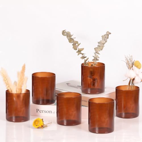 Amber Glass Cylinder Vases, Set of 6, 4" by TripodBird