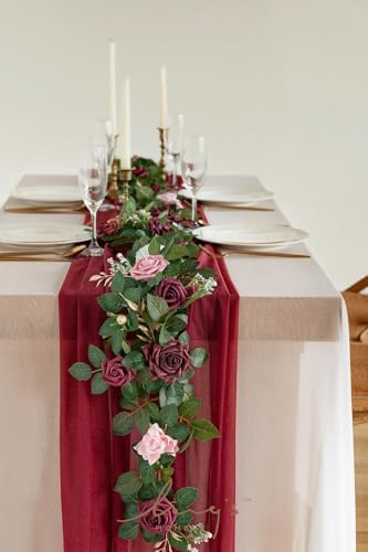 Ling's moment Flower Garland, 5FT Eucalyptus & Rose Burgundy - Image 3