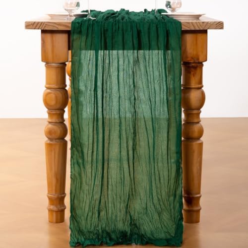 DeZerlor Emerald Green Cheesecloth Table Runners 10 Pack Christmas Runners - Image 4