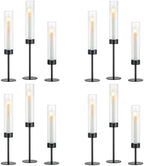 Hewory Black Hurricane Candle Holders: 12 PCS Tall Taper Candlestick Candle Holders Bulk for Candlesticks Candle Sticks Holder Decor for Table Centerpiece Wedding Party Christmas Decorations by Hewory
