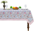 Home Spun & Crafts 72x108 Inches Rectangle Hand Block Print Tablecloth, 100% Cotton, Pink Pearl Floral Table Cloths Washable, Traditional Indian for Dining Outdoor Thanksgiving Halloween Christmas by HomeSpunCrafts
