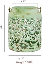 Vintage Metal Candle Lanterns with Handle Rustic Distressed Light Green Decorative Candle Holder with Floral Cut-Out Design for Home, Garden, Patio, Porch, Parties, Weddings Decor - Image 2