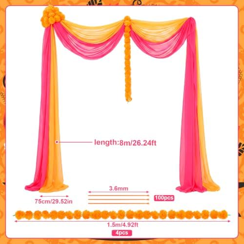 Tegeme Diwali Mehndi Decoration Artificial Marigold Garland Decor Set, Warm - Image 2