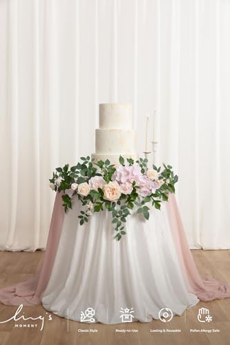 Ling's moment Wedding Artificial Flowers Swag Arch Garland, Beige & Pink - Image 4