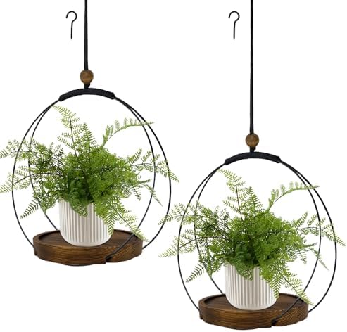 hismocal Hanging Planters for Indoor Plants,Plant Hanger with Sturdy Wood Base,Modern Boho Macrame Plant Hanger,Wall Ceiling Window Stands(Plants/Pots Not Included) (2 Pack-Circle) by hismocal