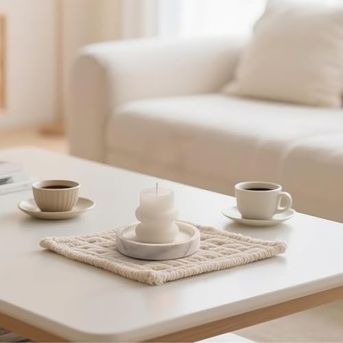 Candle Holders Italy Premium Natural Marble Candlestick Holder for Jar Pillar Candles Large Round Coaster Plate Jewelry Tray Centerpiece for Wedding Dining Table Home Decor White (ZT011) - Image 2
