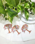 Embroidered Cotton Napkins with Tree of Life and Birds. Set of 6, 18"x18" White Table Napkins, Hemstitch Dinner, Party Napkins for Daily & Holidays, Events - Image 4