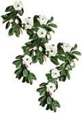 Serene Spaces Living Artificial Magnolia Leaf Garland and Wreath, Ideal to Hang at Wedding, Store Display, Window Sill, Fall Decor, Holiday Décor (72" Magnolia Garland with White Blooms - 2pcs) by SereneSpacesLiving