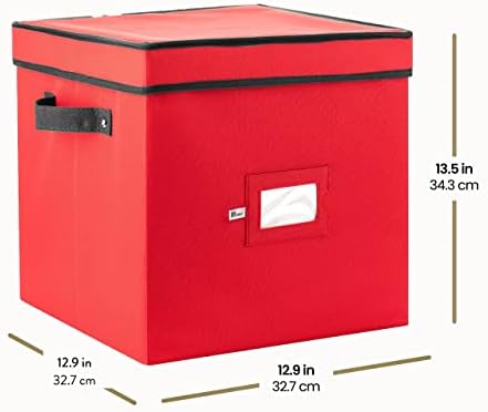 Zober Christmas Ornament Storage Box - Stores 64 Ornaments - Non-Woven, Tear- Proof Christmas Ornament Storage Containers - 3 Inch Cube Compartments - Red - Image 6