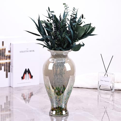 11.8" Tall Blown Green Glass Vase, Colorful Opaque Glass Vase, Unique Design Wide Mouth Art Decoration for Home, Living Room, Dining Table, Pampas Grass Decor (Green) - Image 6