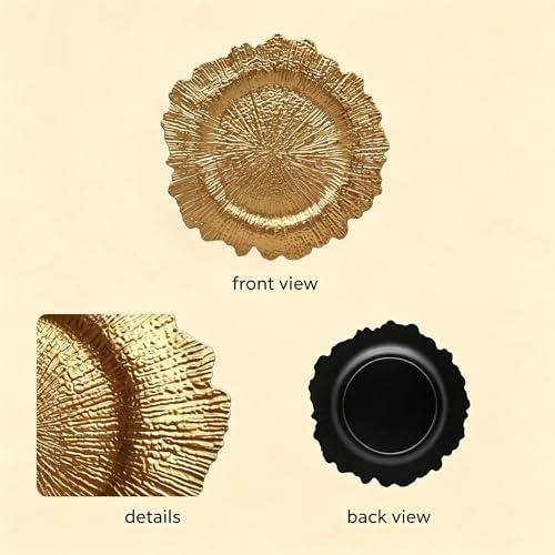 13-inch (about 33.0 cm) gold charger plates, 12-piece set, coral reef board chargers for dinner plates, plastic table charger plates suitable for weddings, Thanksgiving, and Christmas - Image 3