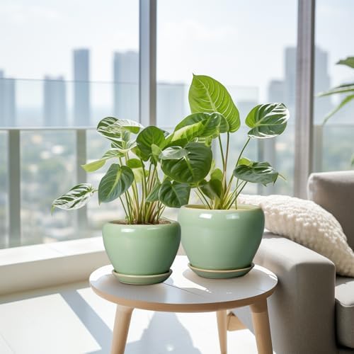 Ceramic Pots for Plants, 10/8/6 Inch Flower Pots Indoor, Green - Image 5