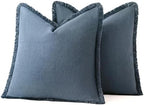 MIULEE Boho Linen Fringe Decorative Throw Pillow Covers Blue Ashes 20x20 - Image 7