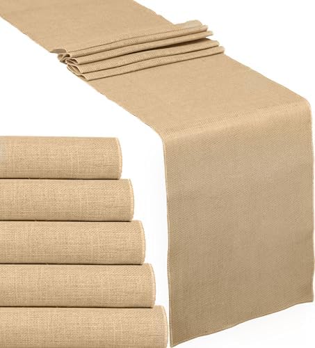 6-Pack Burlap Table Runners 12 x 108 Inch – Natural Jute Rustic Farmhouse Table Decor for Wedding, Thanksgiving, Christmas, Fall & Boho Parties by FYNITE