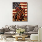 Patriotic Cowboy Canvas Wall Art 4th of July American Flag Oil Painting USA Flag Cowboy Wall Decor Independence Day Rustic Home Decor for Living Room Bedroom 16x20in - Image 2
