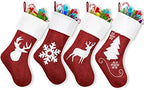 4 Pack Christmas Stockings Set, Christmas Stocking Soft Classic Red White Fireplace/Mantle Hanging for Family Holiday Xmas Party Decorations Snowflake Tree Deer Design(Set 4 Stocking 18 inch) - Image 2