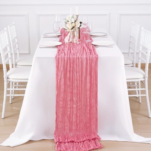6 Pack Rose Pink Cheesecloth Table Runner 120 Inch Boho Wedding Decor - Image 4