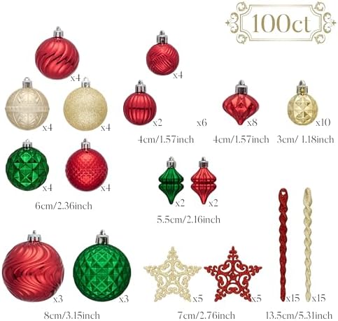 Valery Madelyn 100ct Christmas Tree Decorations Variety Ball Ornaments Set - Image 4