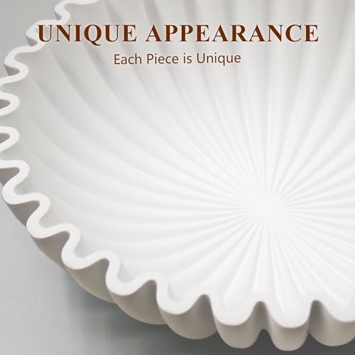 YMXYJM Large Decorative Bowl, Modern Handicraft Bowls for Home Decor, Decorative Fruit Bowl for Kitchen Counter, Ruffle Bowl Decor, Stylish Key Bowl for Entry Table, White - Image 3