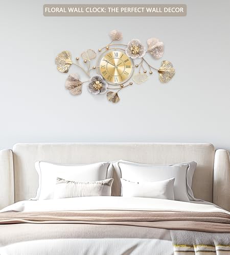47" Modern Farmhouse Large Decorative Wall Clock, Ginkgo Metal Art - Image 5
