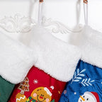BHD BEAUTY Christmas Stocking 4 Pack Green Blue Red Velvet Embroidery Pattern Soft Faux Fur for Family Decorations Hanging Ornament for Xmas Holiday Party - Image 4