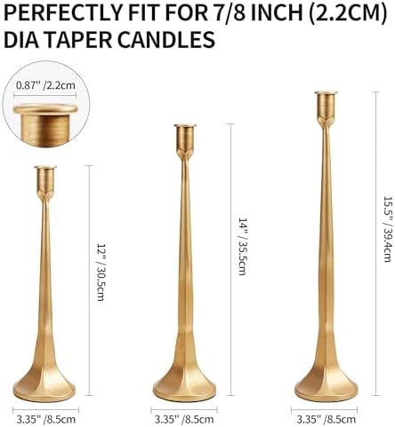 Iron Taper Candle Holder Set of 3 15.5" 14" 12" Decorative Modern Vintage Metal Tall Candlestick Holders for Wedding, Dinning Table,Mantle, Party Decoration（3, Antique Brass） - Image 4