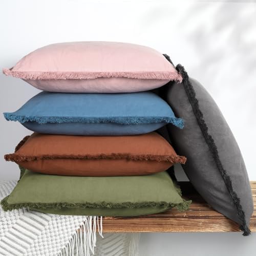 ZWJD Pillow Covers 20x20 Set of 2 Rust Throw Pillow Covers with Fringe Chic Cotton Decorative Pillows Square Cushion Covers for Sofa Couch Bed Living Room Farmhouse Boho Decor - Image 5