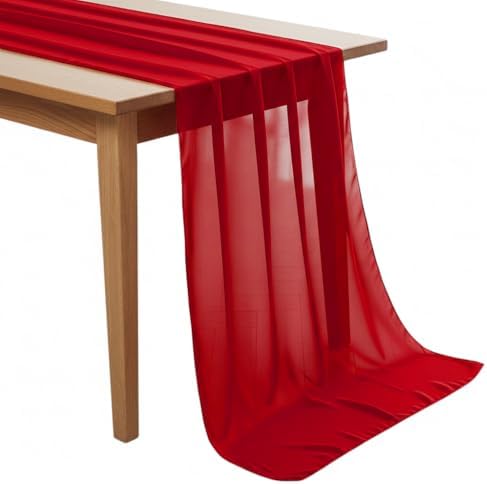 MDS Pack of 25 | Red | 10ft Chiffon Table Runner 29x120 Inches Long Romantic Rustic Sheer Gauze Runner for Wedding Bridal Shower Birthday Banquets Engagement Spring Easter Boho Decorations by MDS