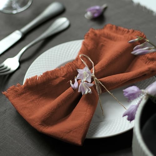 Handmade Cloth Napkins 100% Cotton Napkins with Fringe，Delicate Handmade Cloth Napkins for Dinners, Parties, Weddings and More，18 x 18 Inch Set of 12 - Terracotta by Ayuzawa