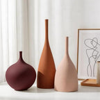 Relexome Ceramic Vase Set of 3 Neutral Vases Home Decor Modern Minimalist Decorative Vase Matte Ribbed Vases for Centerpieces Living Room Shelf Entryway Table Decor Brown - Image 3