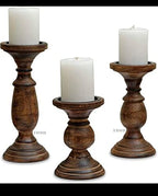 Candle Pillar Holder, Candle Holder Set of 3 Fall Wooden Candle Holder, Farmhouse Set for Table Centerpiece Home Decor-10,8,6 Inch by THOR+INSTRUMENTS
