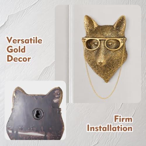 UITWMKTG Gold Fox Head Wall Decor - Modern Animal Wall Sculpture, Fox Wall Art for Living Room, Bedroom, Office, Gold Wall Hanging Home Decoration - Image 3