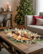 35" Champagne Christmas Centerpiece with Candle Holders, Magnolias Gold Christmas Balls Berries Leaves Branches Pine Cones Pine Needles for Xmas Table Decor, Holiday Candelabrum for Mantel Decorations - Image 3