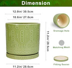 Eightpot Ceramic Planter - 12 Inch Pots for Plants Indoor Outdoor, Round Large Flower Pots with Drainage Hole and Saucer, Decorative Boho Planter, Home Office Decor, Plant Lover Gifts, Green - Image 3