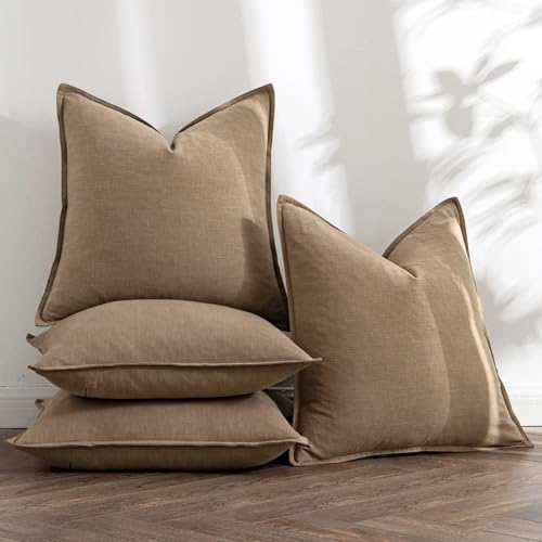 MIULEE Khaki Boho Linen Decorative Pillow Covers 24x24 Inch Pack of 4 - Image 5