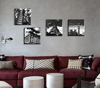 4 Piece Black White European Landmarks Canvas Wall Art, Framed 12x12in - Image 3