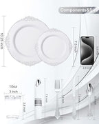 Nervure 700Pcs Silver Plastic Plates, Plastic Dinnerware Set for 100 Guests - Image 3