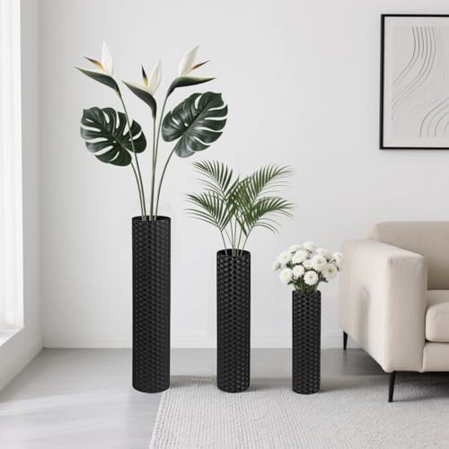 Black Tall Floor Vase - Set of 3 Large Metal Decorative Vases - Image 2