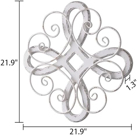 Sintosin Vintage Wrought Iron Wall Decor 22 Inch, Distressed White - Image 2
