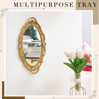 Reallnaive 2 Pcs Vintage Gold Mirror Tray Set, Gold, Ornate - Image 6