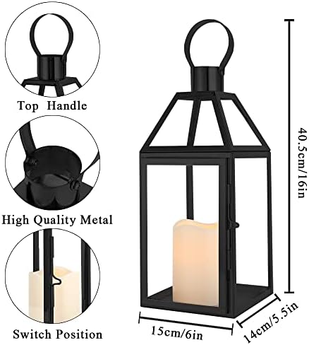 JHY DESIGN Black Decorative Lanterns 16“H Decorative Candle Lantern with Tempered Glass for Indoor Outdoor Events Parities and Weddings - Image 3