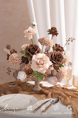 Ling's moment Artificial Wedding Fall Flowers Deluxe Combo, Bown & Beige - Image 2