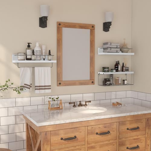 PopiShelves Bathroom Shelves Over Toilet for Wall, Floating Shelves with Storage Basket Paper Holer for Kitchen Living Room, Bedroom & Classroom, Set of 3 (White and Grey) - Image 6
