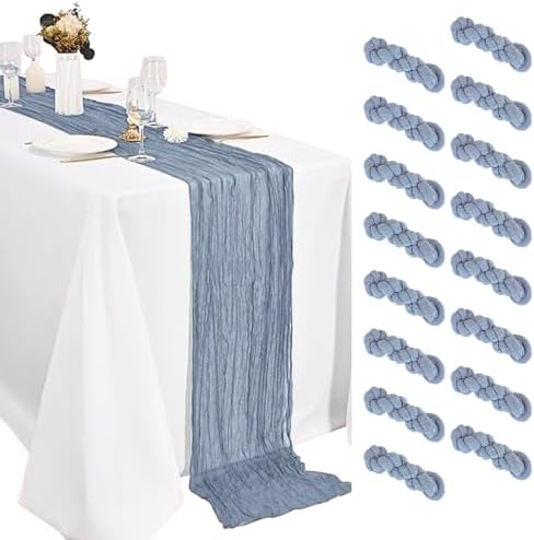 16 Pack Dusty Blue Cheesecloth Table Runner 20 x120 Inch - 10FT Boho Rustic Gauze Cheese Cloth Table Runner for Wedding, Anniversary, Baby Shower, Easter, Spring Home Decor by Weavlyn