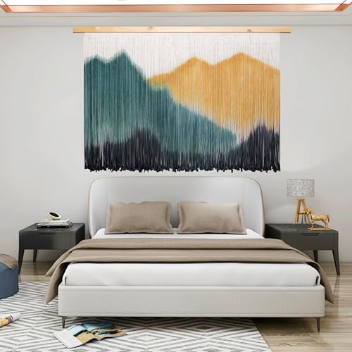 laddawan Extra Large Boho Wall Decor For Bedroom Macrame Wall Hanging Dip-Dyed Tapestry Modern Wooden Home Wall Art For Living room (Yellow) by laddawan