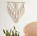 BMIDRUT Hanging Macrame Tapestry Woven Boho Wall Art Handmade Macrame Tapestry Home Wall Decor Wall Pediment 18x30 Inch (Beige) - Image 3