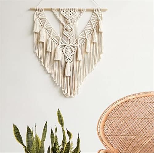 BMIDRUT Hanging Macrame Tapestry Woven Boho Wall Art Handmade Macrame Tapestry Home Wall Decor Wall Pediment 18x30 Inch (Beige) - Image 3