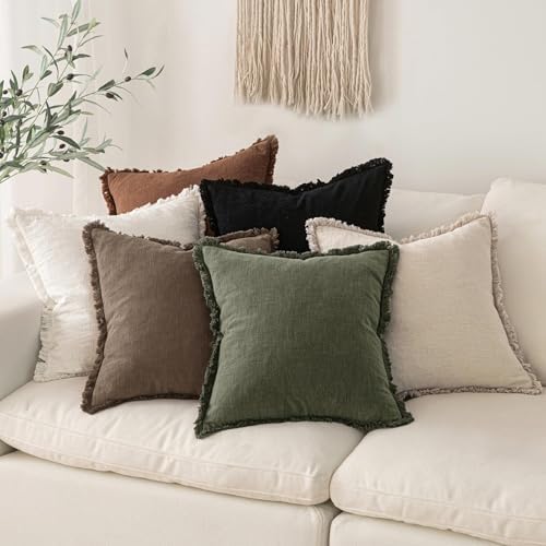 MIULEE Linen Fringe Decorative Fall Euro Pillow Covers Late Autumn 22x22 - Image 7